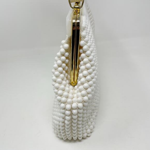 Vintage La Regale White Plastic Pearl Beaded Handbag Purse 60s Regency MCM - Picture 5 of 14